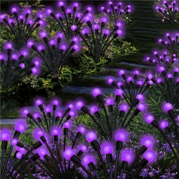 2Pack 20 LED Solar Purple Firefly Lights Waterproof Starburst Wind Swaying Light - Picture 4 of 7